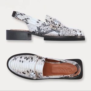 GANNI Women Crystal Embellish Snakeskin Leather Slingback Loafers (US7 /EUR37).